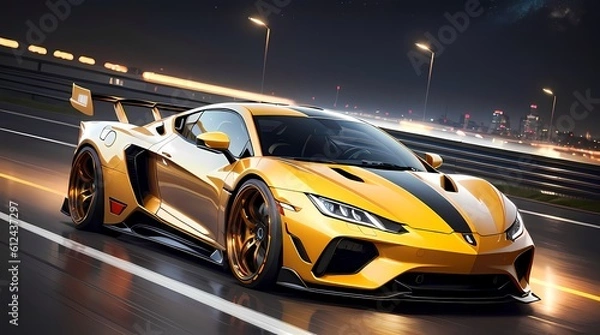 Fototapeta Neon Velocity: Futuristic Sports Car with Dazzling Light Trails