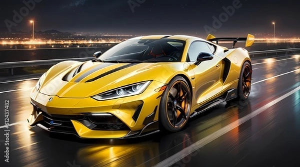 Fototapeta Neon Velocity: Futuristic Sports Car with Dazzling Light Trails