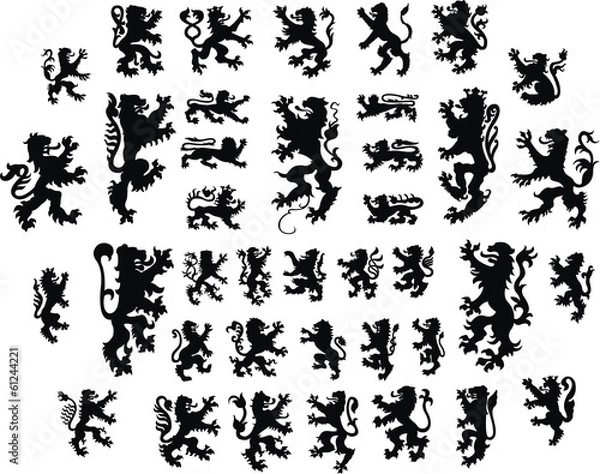 Obraz Heraldic lions silhouettes set