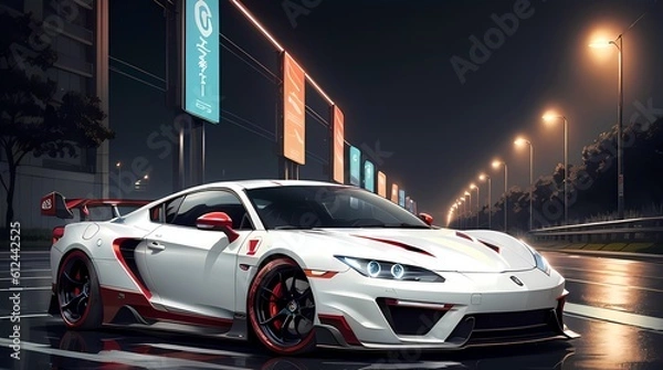 Obraz Neon Velocity: Futuristic Sports Car with Dazzling Light Trails