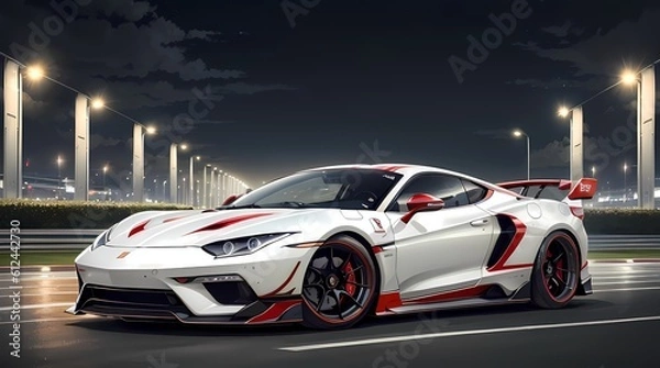 Fototapeta Neon Velocity: Futuristic Sports Car with Dazzling Light Trails