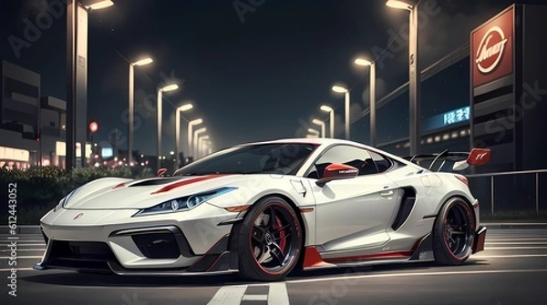 Fototapeta Neon Velocity: Futuristic Sports Car with Dazzling Light Trails