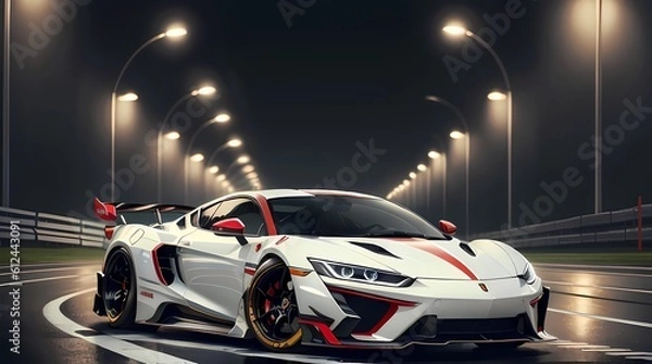 Fototapeta Neon Velocity: Futuristic Sports Car with Dazzling Light Trails