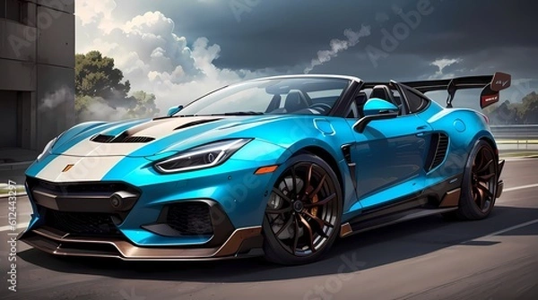 Fototapeta Neon Velocity: Futuristic Sports Car with Dazzling Light Trails