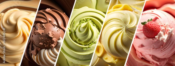 Fototapeta Different ice cream texture close up. AI generated