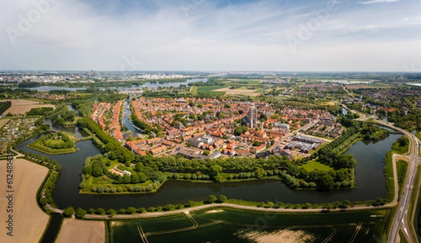 Obraz Brielle - historic seaport in the western Netherlands, in the province of South Holland. Aerial view. 