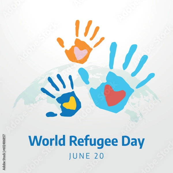 Fototapeta world refugee day vector design for celebration. refugee day template for celebration. flat hand vector design. globe vector design.