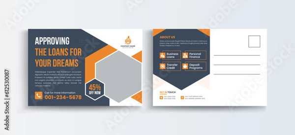 Fototapeta Mortgage house for sale postcard design template with creative modern layout. Invitation Design, Event Card Design, Direct Mail Template, leaflet.