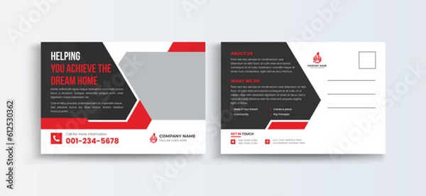 Fototapeta Mortgage Company postcard design template with creative modern layout. Home for sale postcard Eddm Postcard Design, Event Card Design, Direct Mail Template, Invitation Design.