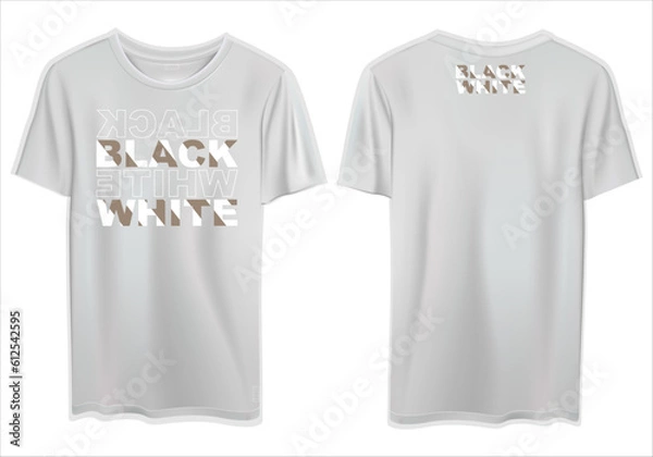 Fototapeta Vector of the front and back of a white t-shirt mockup with template text in a beautiful font