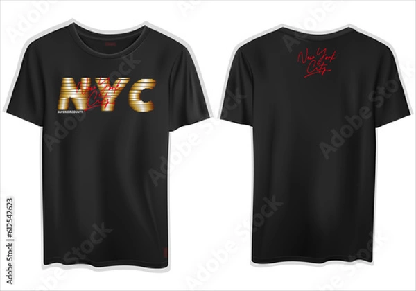 Fototapeta Mockup design on a black t-shirt with two sides isolated on a white background