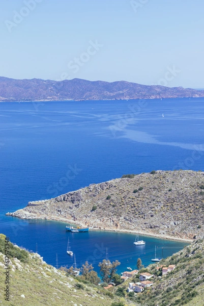 Fototapeta Top view of a small beach in Hydra a Greek island 
