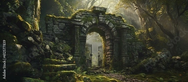 Obraz A game scene with florest gate. Create with generative ai.