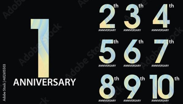 Fototapeta Set of anniversary logotype and ribbon. anniversary celebration emblem design for booklet, leaflet, magazine, brochure poster, web, invitation or greeting card. Vector illustration.