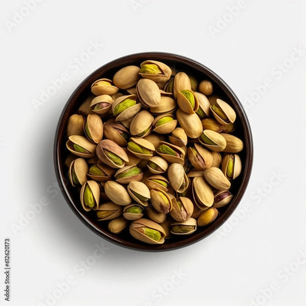 Fototapeta Pistachio nuts in bowl  isolated on white background. Generative AI