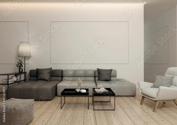 Obraz 3d rendered illustration of a modern, elegant and minimalist living room interior