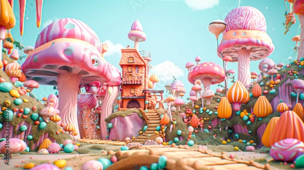 Obraz Mushroom world 3d animation background