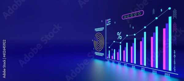 Fototapeta Business growth concept, show marketing graph analyzing stock market changes with achieve the target marketing