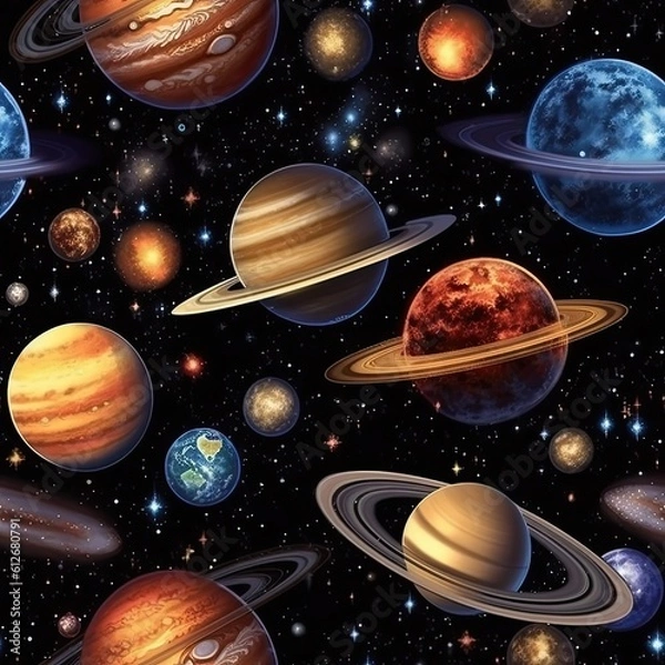 Fototapeta Fantasy Saturn Galaxy Seamless pattern
