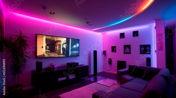 Fototapeta Room with led colors created with Generative Ai technology