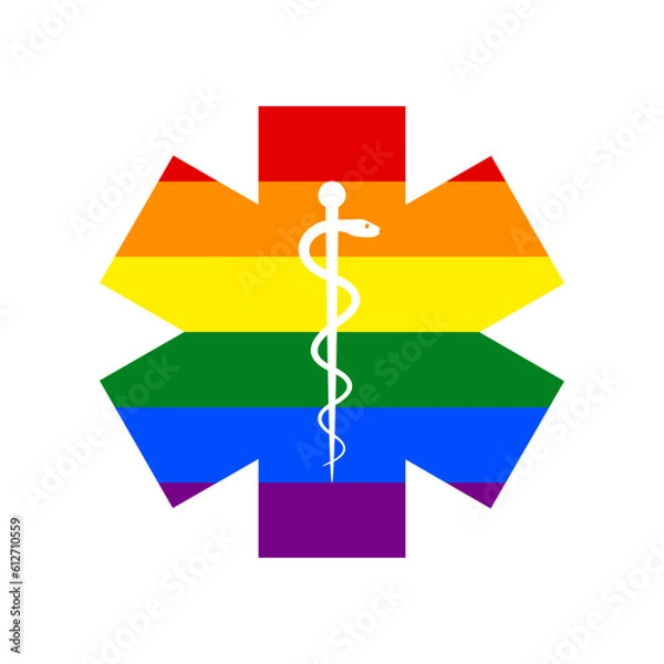 Fototapeta Medical symbol of the Emergency or Star of Life. Rainbow gay LGBT rights colored Icon at white Background. Illustration.