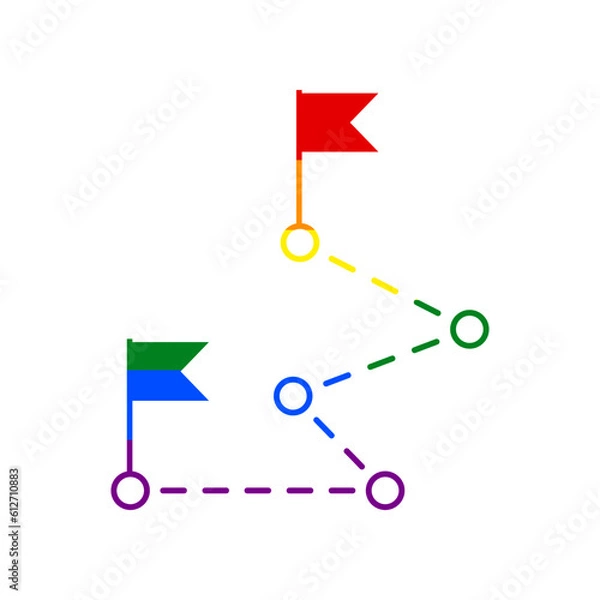 Fototapeta Route with flags sign. Rainbow gay LGBT rights colored Icon at white Background. Illustration.