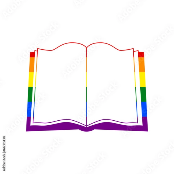 Fototapeta Book sign. Rainbow gay LGBT rights colored Icon at white Background. Illustration.
