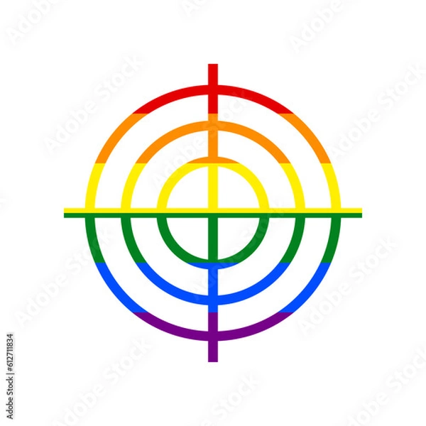 Fototapeta Target aiming sign. Rainbow gay LGBT rights colored Icon at white Background. Illustration.