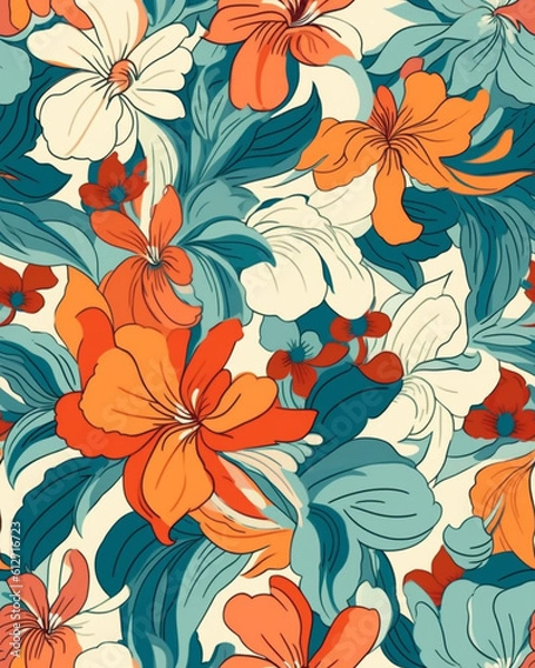 Fototapeta Wallpaper tileable pattern of flowers created with Generative AI technology