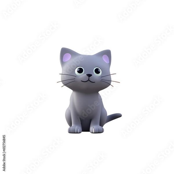 Fototapeta 3d black cat with small eyes on white background. Realistic 3d high quality isolated render