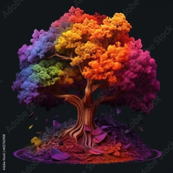 Obraz A tree surrounded by many different colors Generative Ai