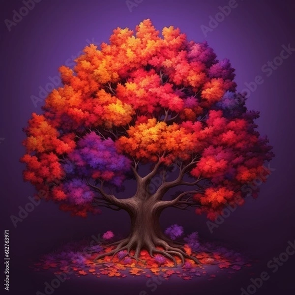 Obraz A tree surrounded by many different colors Generative Ai
