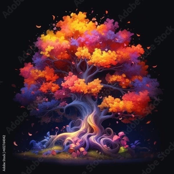 Obraz A tree surrounded by many different colors Generative Ai