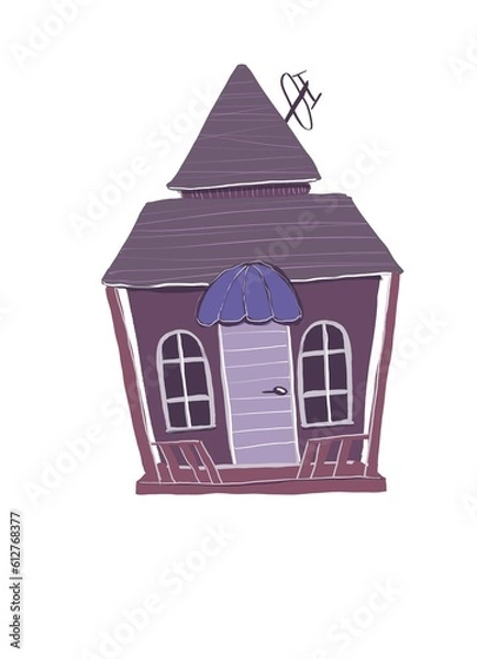 Obraz house in landscape with lantern . didgital drowing