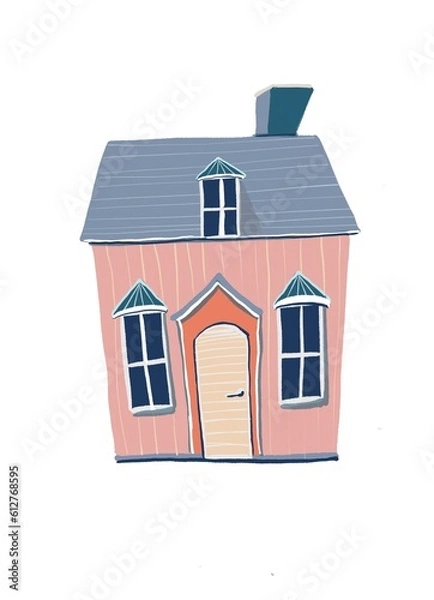 Obraz house in landscape with lantern . didgital drowing