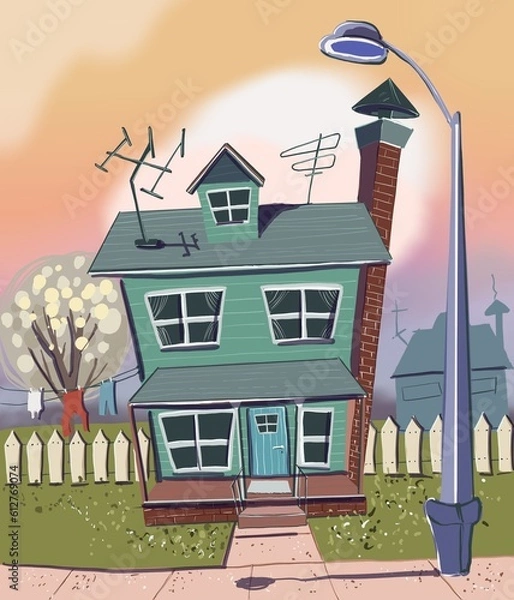 Obraz house in landscape with lantern . didgital drowing