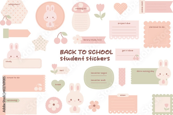 Fototapeta Ready to use student digital stickers. Kawaii stickers for bullet journaling or planning for students. Back to school student stickers. Vector art.