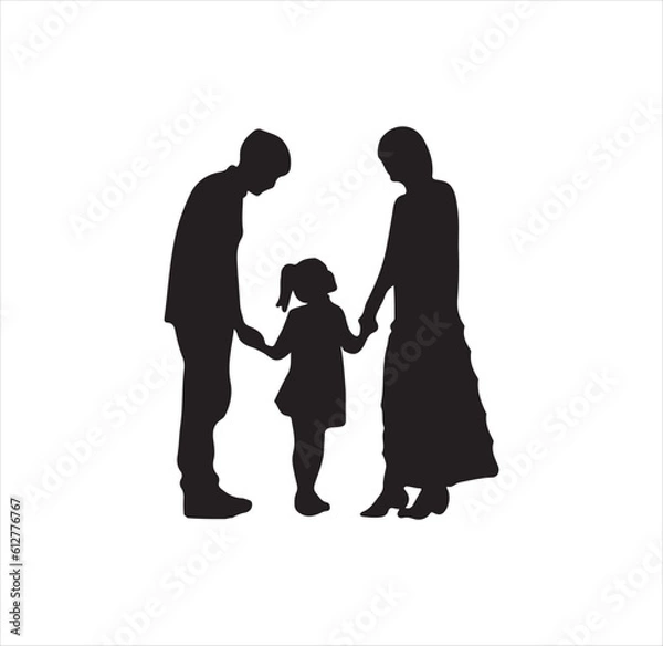 Obraz Little girl with parents silhouette vector art