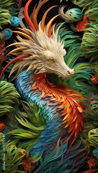 Fototapeta Quilled Green Dragon: Symbol of 2024 in Chinese Calendar. Created using generative AI tools