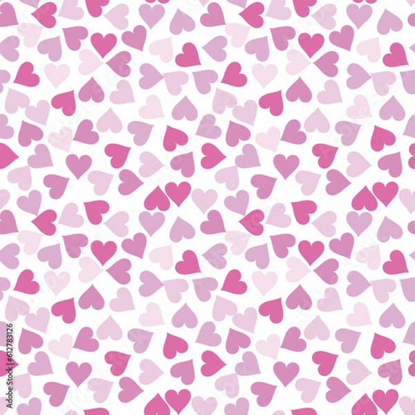 Fototapeta Bright pink hearts seamless pattern.  Delicate cute colored hearts repeat on white background. Vector illustration.