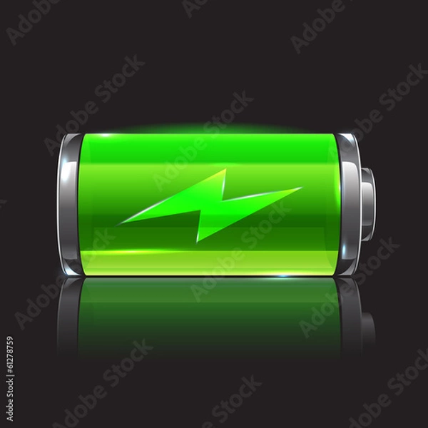 Obraz Vector green battery, full charge with lighting