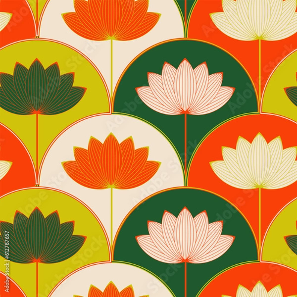 Obraz asian style lotus flower seamless pattern in vivid shades