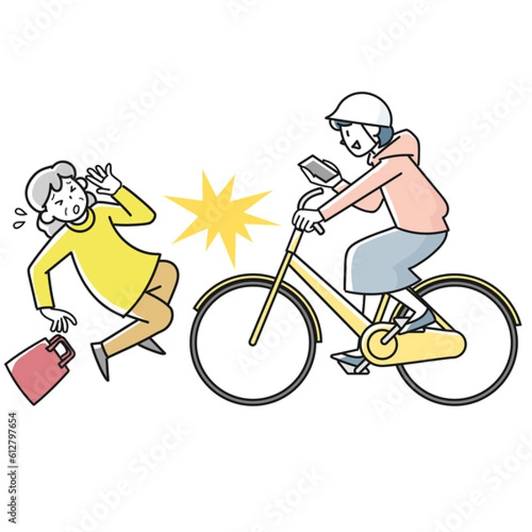Obraz スマホを見ながら自転車を運転したために起きた衝突事故