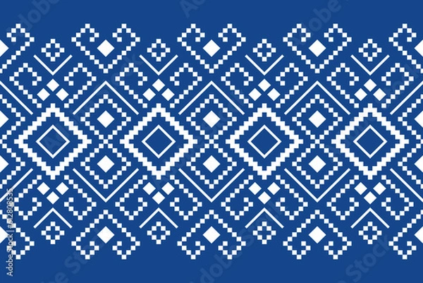 Fototapeta Indigo navy blue geometric traditional ethnic pattern Ikat seamless pattern border abstract design for fabric print cloth dress carpet curtains and sarong Aztec African Indian Indonesian 