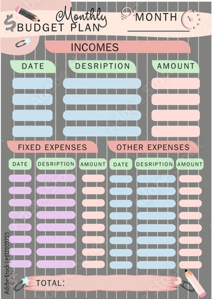 Fototapeta glider, plan, notes, budget plan, monthly glider