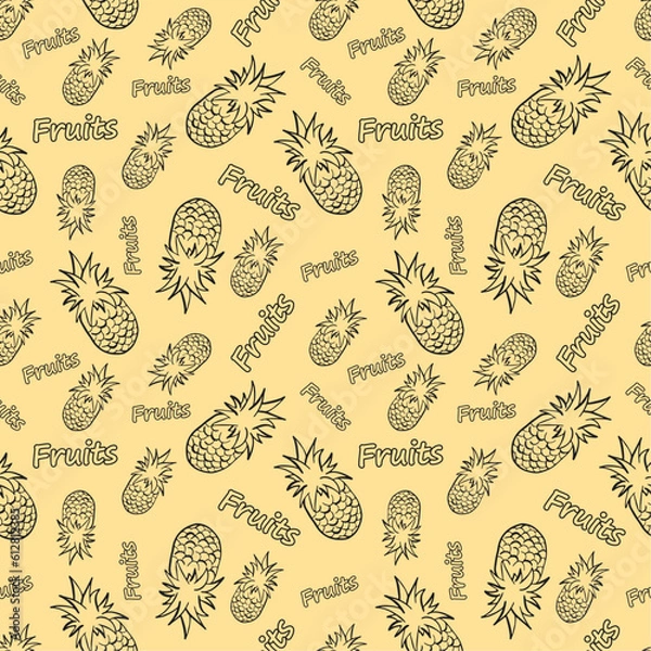 Obraz Seamless vector pattern with cartoon hand drawn fruits and berries. Vector illustration. Suitable for wallpaper, print, t-shirt, banner, pattern.