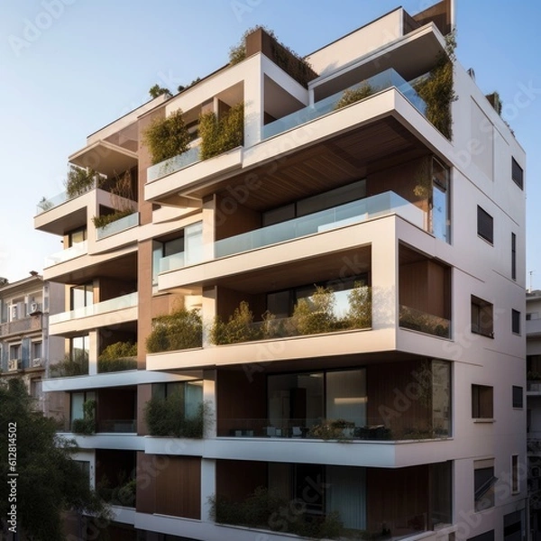 Fototapeta  modern building with balconies, ai generative