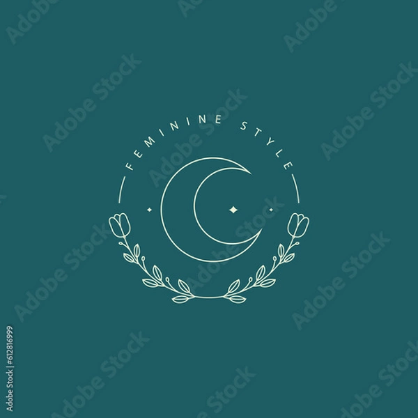 Fototapeta flower minimal luxury bouquet wedding boho botanical logo design vector graphic illustration