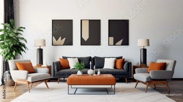 Fototapeta Modern minimalistic living room. Generative AI