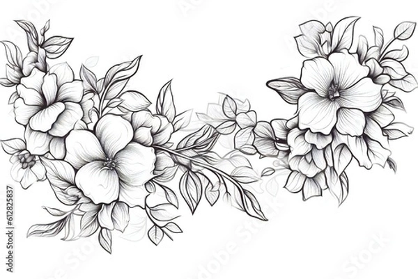 Obraz Thin line art empty floral border on white background Generative AI
